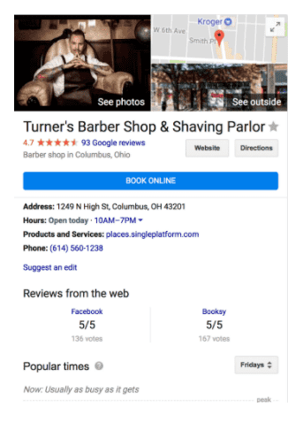 Reserve with google button on a barbershop Google My Business page by Yocale